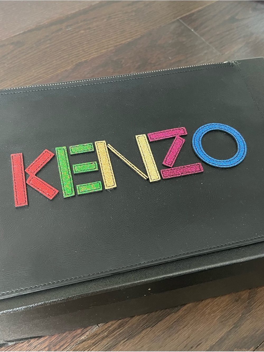 Kenzo Black Leather Clutch with Multicolor Logo